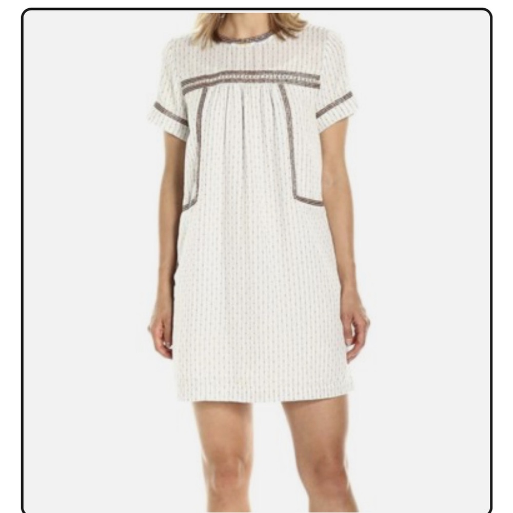 Michael stars White gauze cotton peasant dress with beading detail